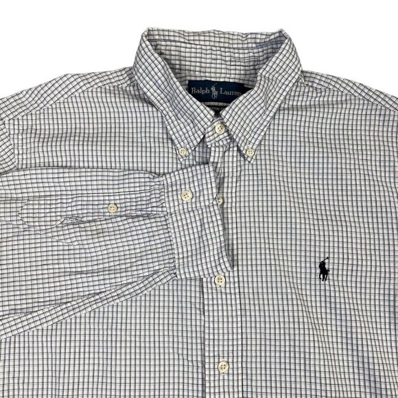Ralph Lauren Mens Button Down Shirt Size XL Custom Fit Blue‎ White Blk Pony Logo - Picture 1 of 10